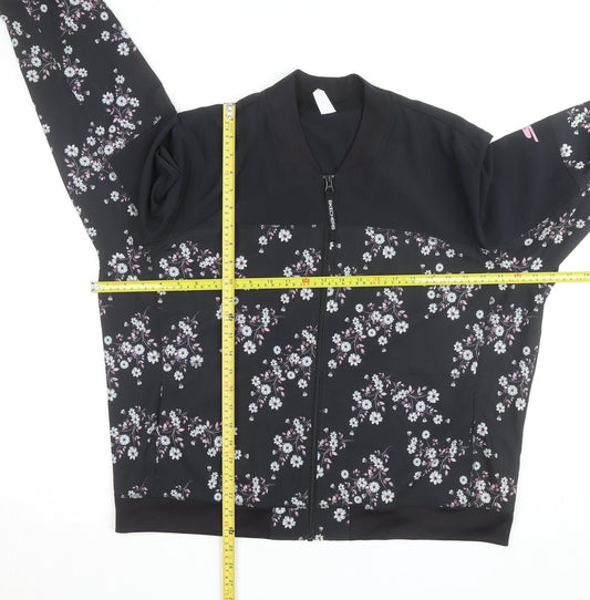 Skechers Womens Black Floral 2XL Track Jacket Full Zip Lightweight