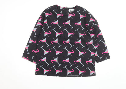 Minueto Women’s Black Cocktail Print Long Sleeve Blouse Size L