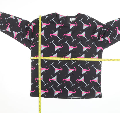 Minueto Women’s Black Cocktail Print Long Sleeve Blouse Size L