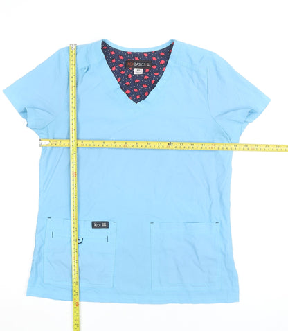 Koi Basics Women's Blue V-Neck Short Sleeve Workwear Top XS