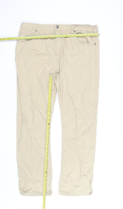 Denim Co. Men's Beige Chino Trousers 35W 32L Cotton Straight Fit