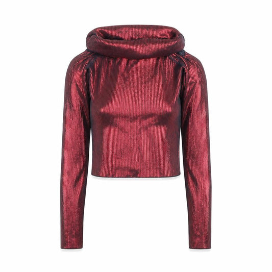 Zara Women’s Red Metallic Ribbed Roll Neck Cropped Top Size S