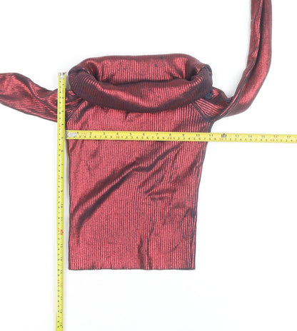 Zara Women’s Red Metallic Ribbed Roll Neck Cropped Top Size S