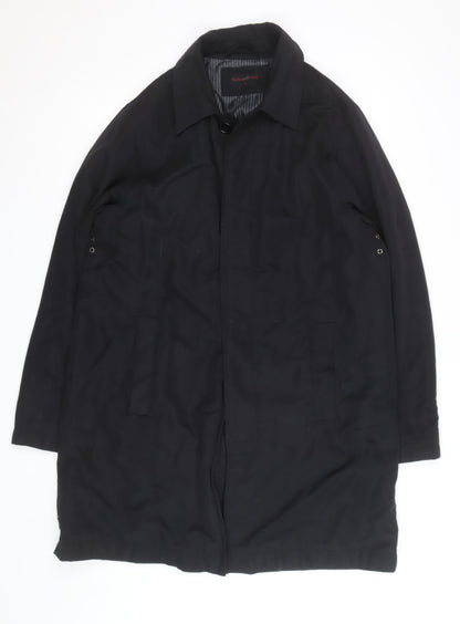 Butler and Webb Men's Black Cotton Blend Long Overcoat S
