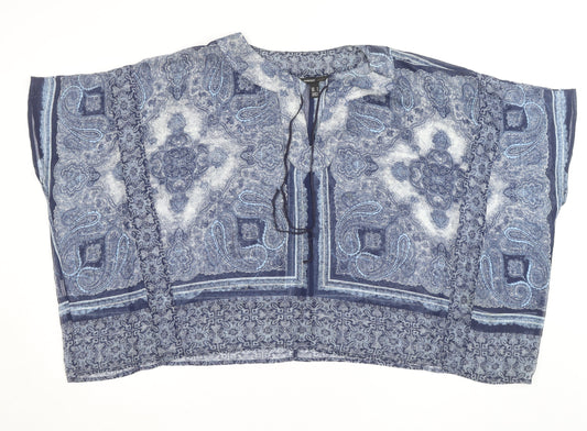 Mango Women’s Blue Paisley Sheer Viscose Tunic Blouse Size M