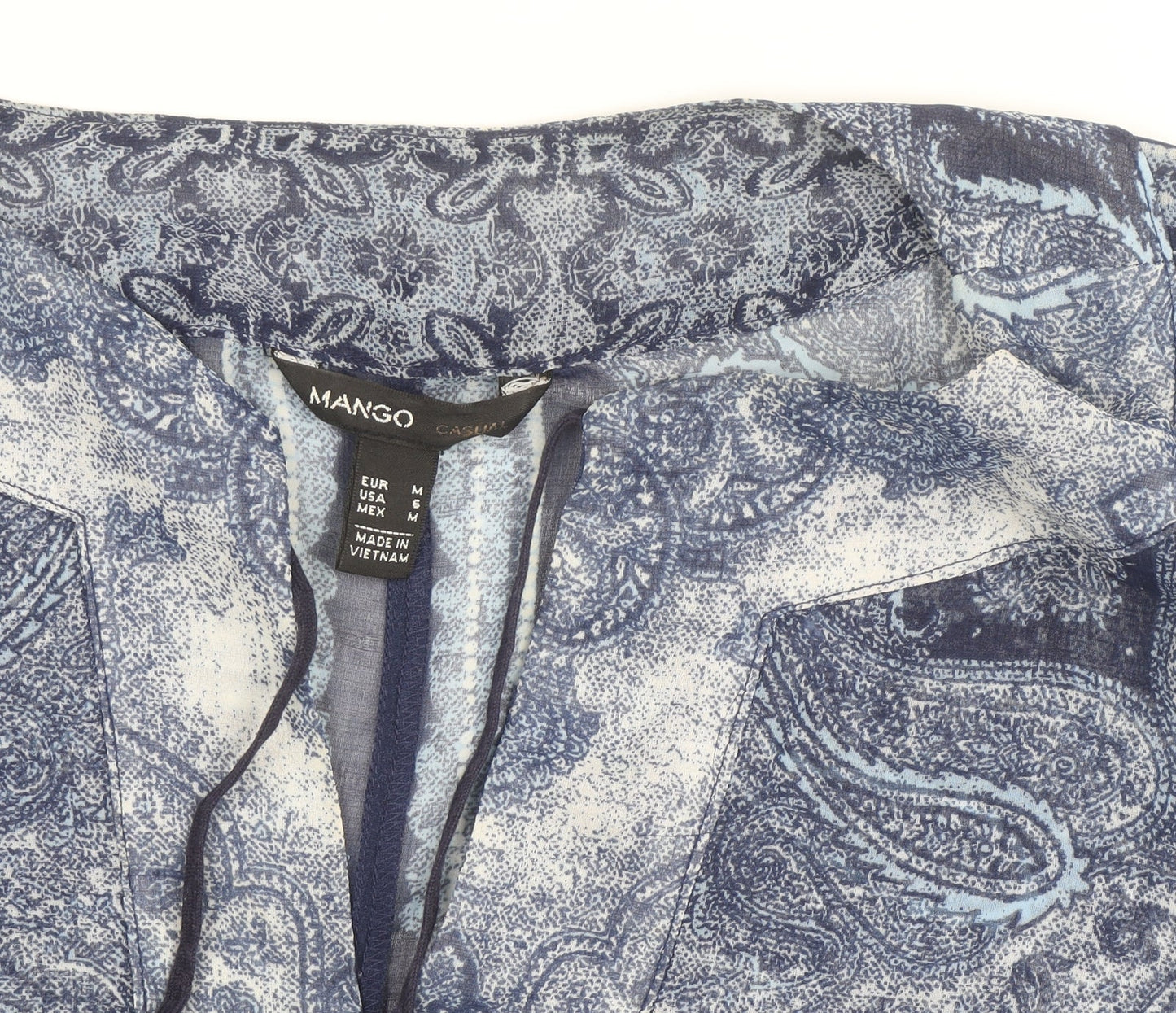 Mango Women’s Blue Paisley Sheer Viscose Tunic Blouse Size M