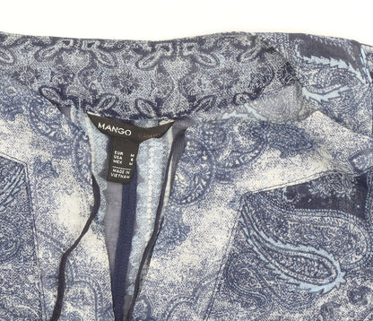 Mango Women’s Blue Paisley Sheer Viscose Tunic Blouse Size M