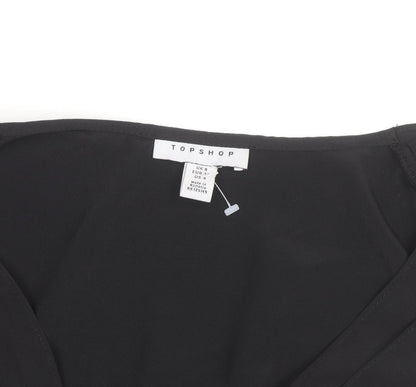 Topshop Women's Black Wrap Chiffon Blouse Size 8