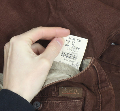 Meyer Men's Brown Chino Trousers 38W 30L Cotton Blend Regular Fit