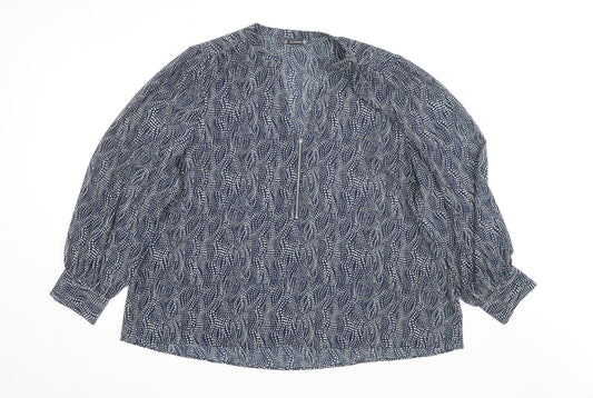 Dunnes Women’s Blue Geometric Long Sleeve Tunic Blouse Size XL