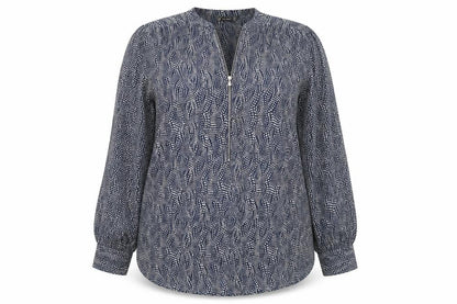 Dunnes Women’s Blue Geometric Long Sleeve Tunic Blouse Size XL