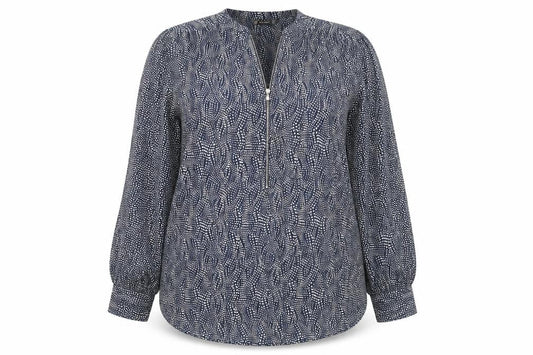 Dunnes Women’s Blue Geometric Long Sleeve Tunic Blouse Size XL