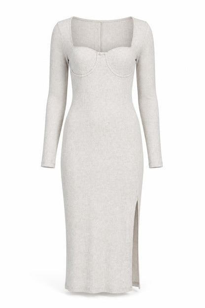 Bershka Women’s Beige Knit Bodycon Midi Dress Size 8