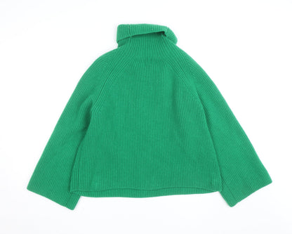 H&M Women's Green Wool Roll Neck Jumper Size S Relaxed Fit