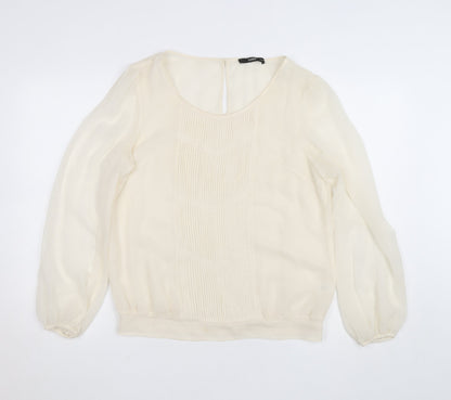Oasis Women's Ivory Chiffon Pleated Blouse Size 14