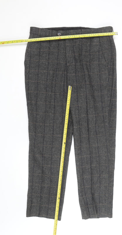 Farbo Men's Grey Wool Blend Checked Dress Trousers 34R