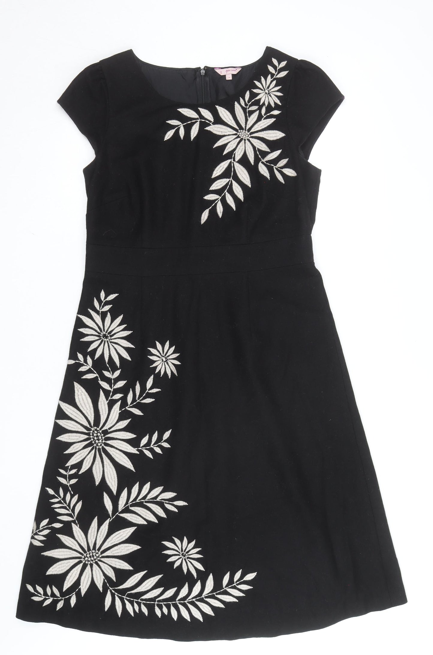 Marks and Spencer Per Una Black Floral Embroidered A-Line Dress Size 14