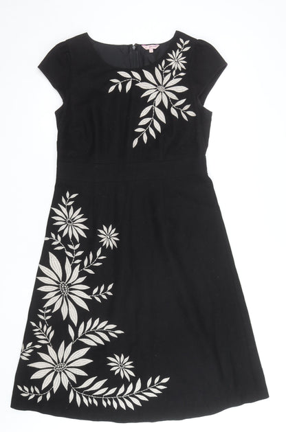 Marks and Spencer Per Una Black Floral Embroidered A-Line Dress Size 14