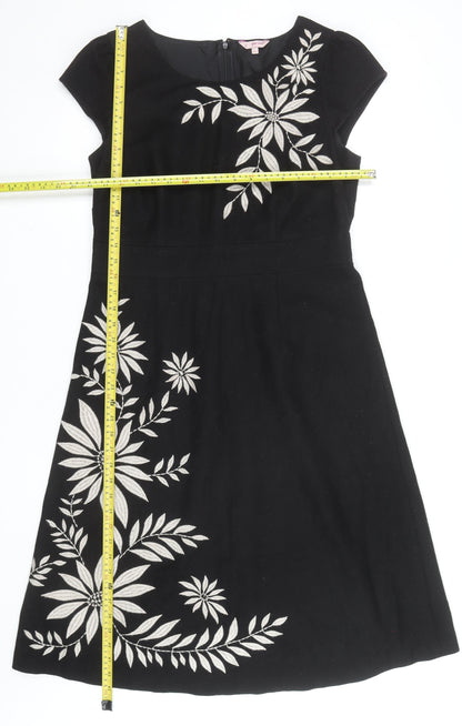 Marks and Spencer Per Una Black Floral Embroidered A-Line Dress Size 14