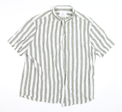Marks and Spencer Unisex White Striped Linen Blend Short Sleeve Shirt XL