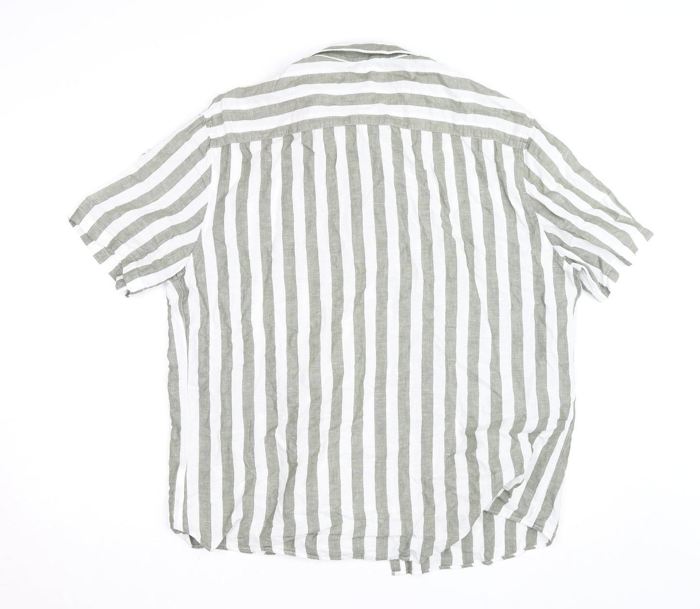 Marks and Spencer Unisex White Striped Linen Blend Short Sleeve Shirt XL