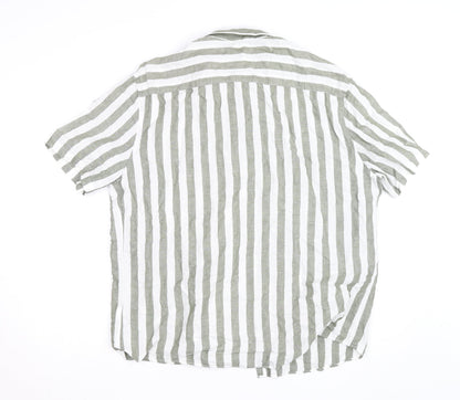 Marks and Spencer Unisex White Striped Linen Blend Short Sleeve Shirt XL