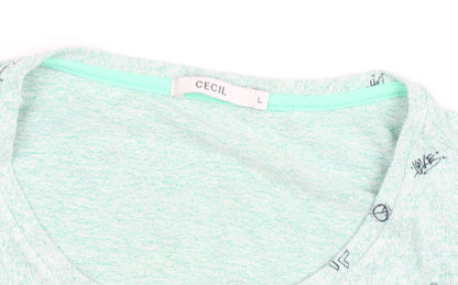 Cecil Womens Green Scoop Neck Long Sleeve Graphic Pullover Jumper Size L