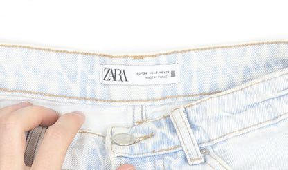 Zara Women Blue Denim High Waisted Mom Shorts Size 6