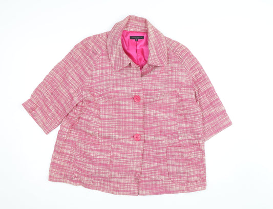 Betty Jackson Studio Women Pink Check Cropped Jacket Size 16 Cotton Lined