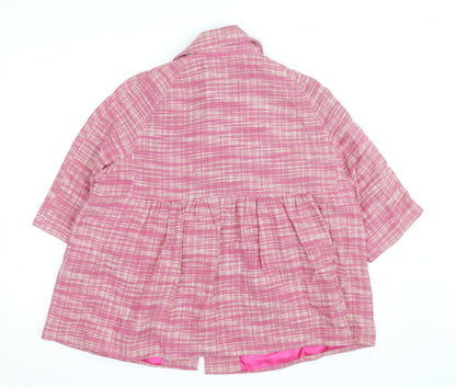 Betty Jackson Studio Women Pink Check Cropped Jacket Size 16 Cotton Lined
