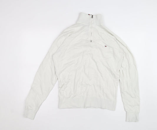 Tommy Hilfiger Men's White 1/4 Zip Cotton Cashmere Jumper M