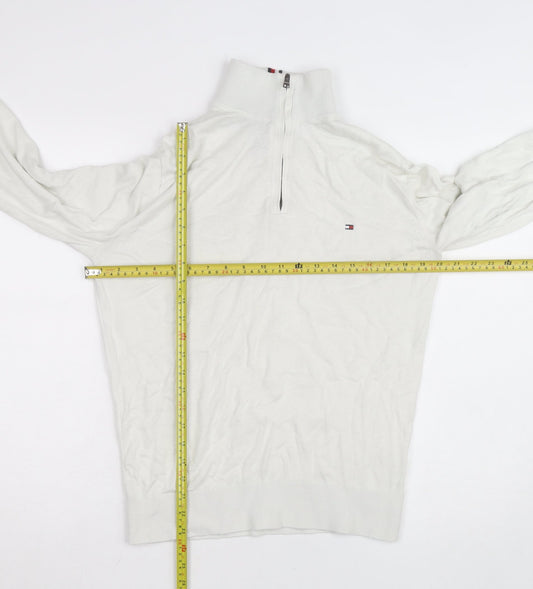 Tommy Hilfiger Men's White 1/4 Zip Cotton Cashmere Jumper M