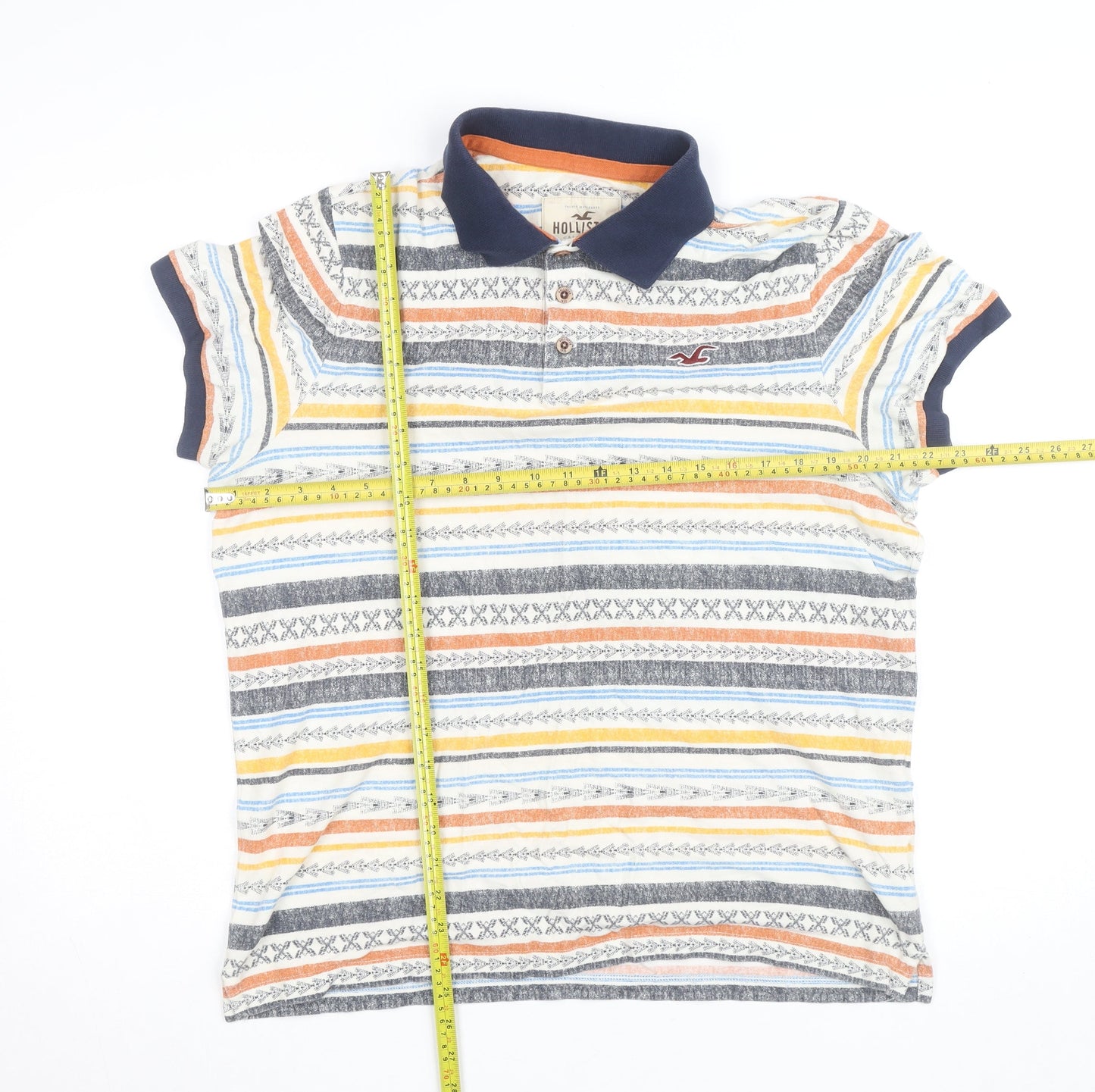 Hollister Men's Multicoloured Striped Cotton Polo Shirt XL Classic Fit