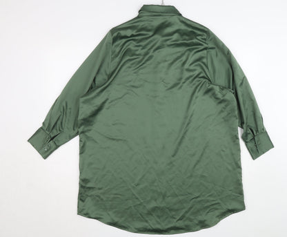 Vero Moda Women's Green Satin Long Sleeve Button-Up Shirt Size S