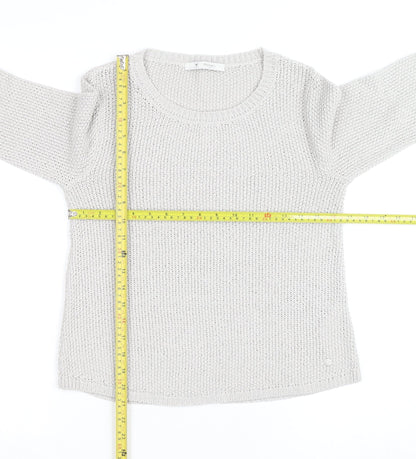 Monari Women Silver Chunky Knit Long Sleeve Crew Neck Jumper Size 12