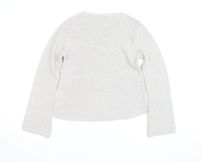 Monari Women Silver Chunky Knit Long Sleeve Crew Neck Jumper Size 12