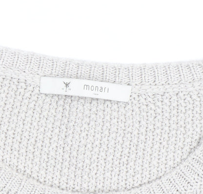 Monari Women Silver Chunky Knit Long Sleeve Crew Neck Jumper Size 12