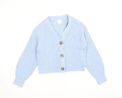H&M Women Light Blue Cardigan XS Cotton Acrylic Knit V-Neck Jumper