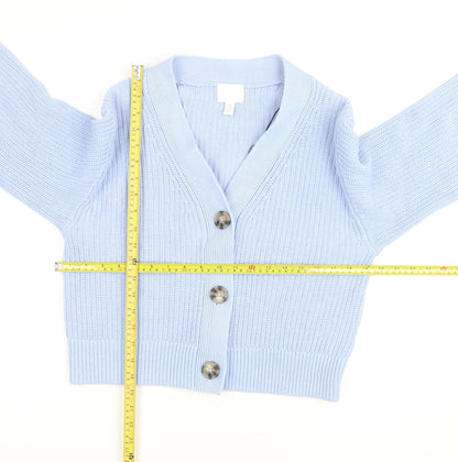 H&M Women Light Blue Cardigan XS Cotton Acrylic Knit V-Neck Jumper