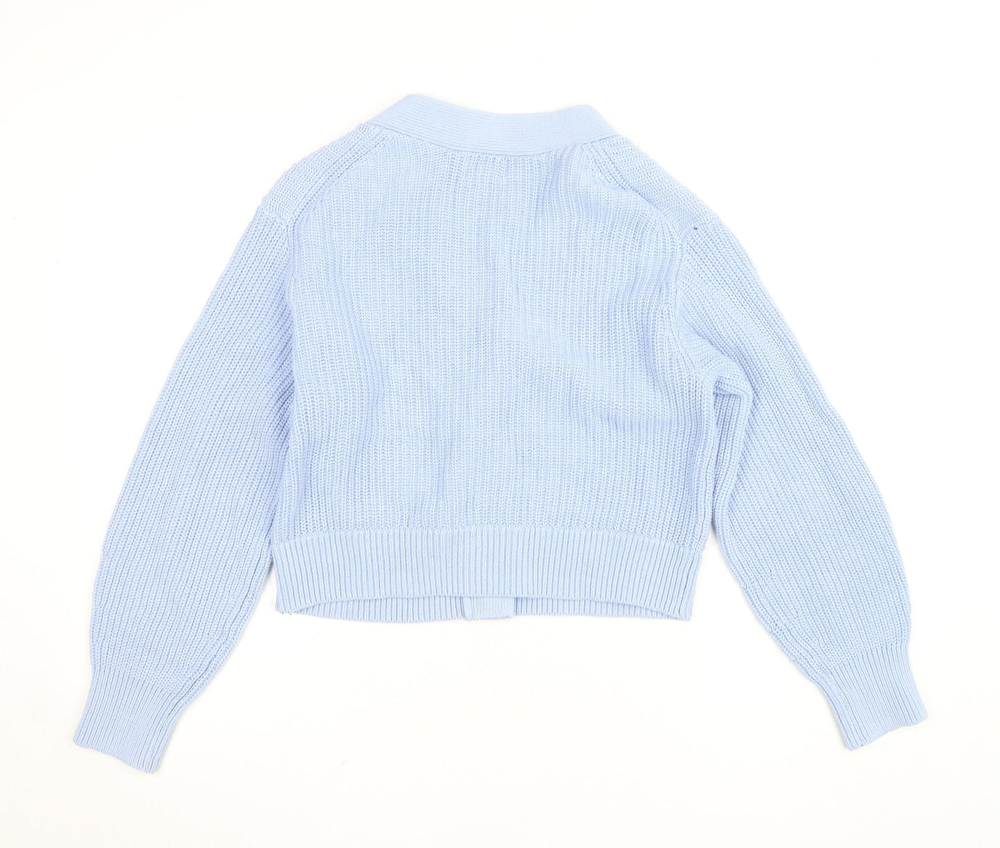 H&M Women Light Blue Cardigan XS Cotton Acrylic Knit V-Neck Jumper