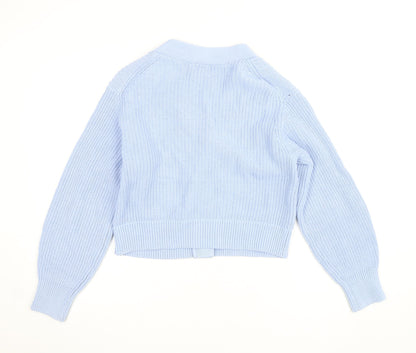 H&M Women Light Blue Cardigan XS Cotton Acrylic Knit V-Neck Jumper