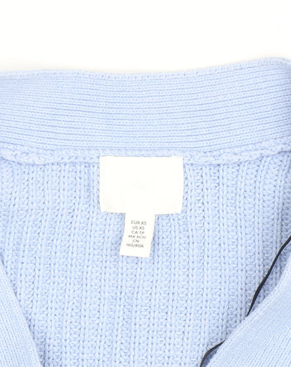 H&M Women Light Blue Cardigan XS Cotton Acrylic Knit V-Neck Jumper