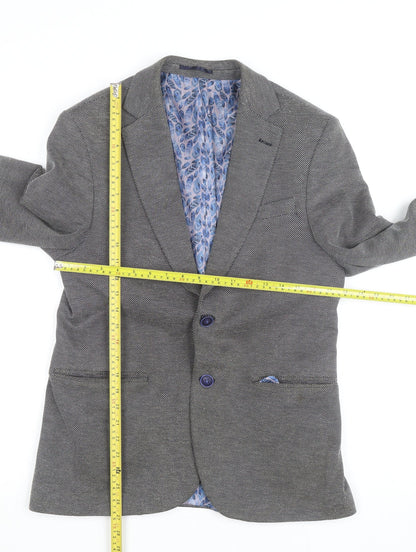 Icon Men Grey Herringbone Cotton Polyester Blazer 40 Regular