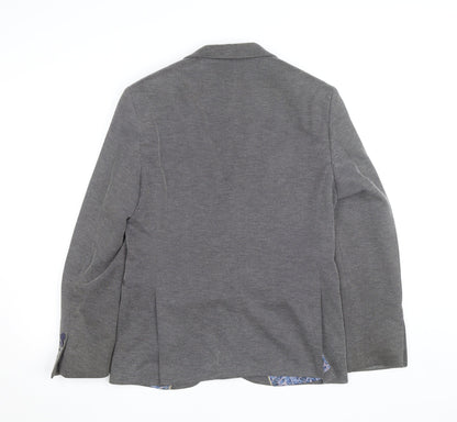 Icon Men Grey Herringbone Cotton Polyester Blazer 40 Regular