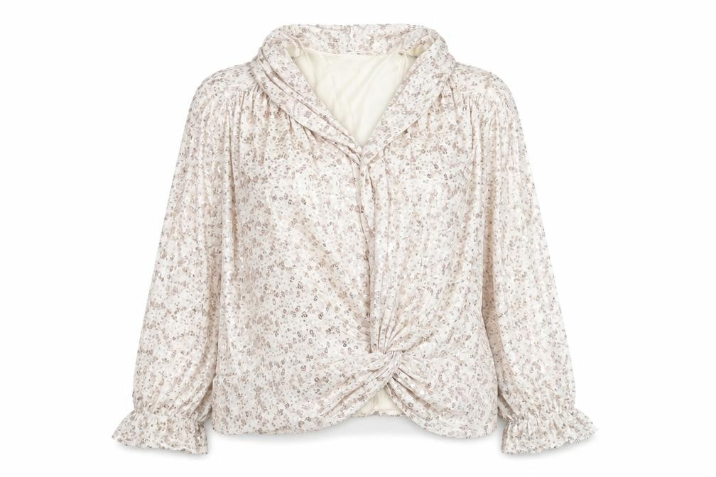 Front view of Gallery Women’s Beige Sequin Wrap Blouse UK 20 Long Sleeve Elegant Top