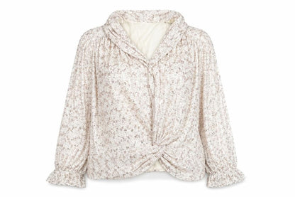 Front view of Gallery Women’s Beige Sequin Wrap Blouse UK 20 Long Sleeve Elegant Top