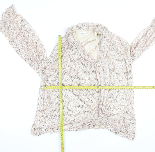 Gallery Women’s Beige Sequin Wrap Blouse UK 20 Long Sleeve Elegant Top