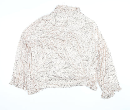 Gallery Women’s Beige Sequin Wrap Blouse UK 20 Long Sleeve Elegant Top
