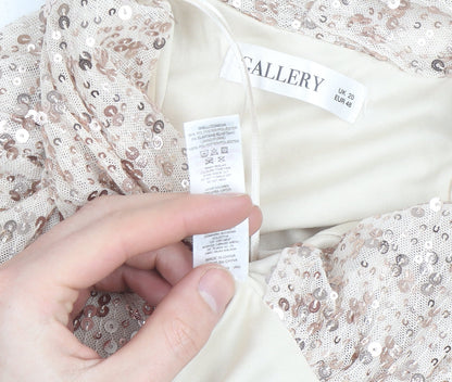 Gallery Women’s Beige Sequin Wrap Blouse UK 20 Long Sleeve Elegant Top
