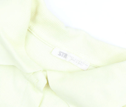 Stradivarius Women Yellow Cropped Collared Long Sleeve Button-Up Shirt Size 8